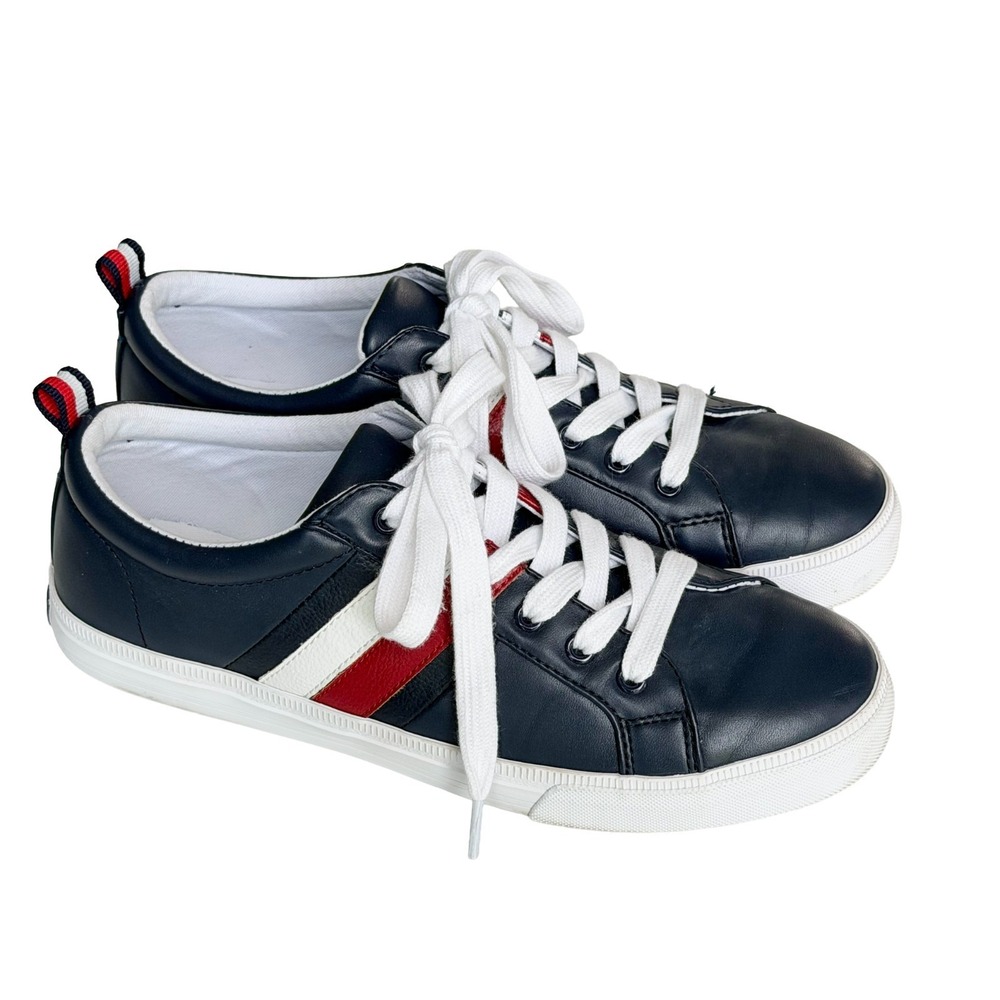 Tommy Hilfiger Women's 8M Sneakers Navy Striped Leather TWLIREAI